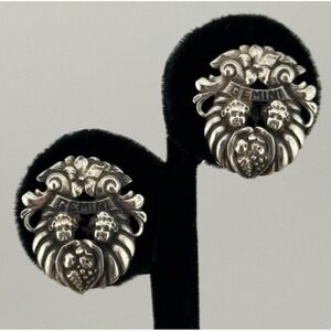 Vintage Cini Sterling Silver Gemini Zodiac Clip On Earrings